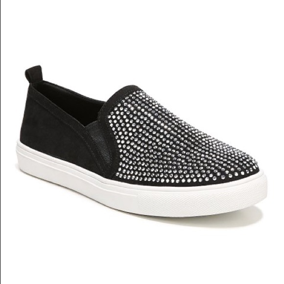 black rhinestone slip on sneakers